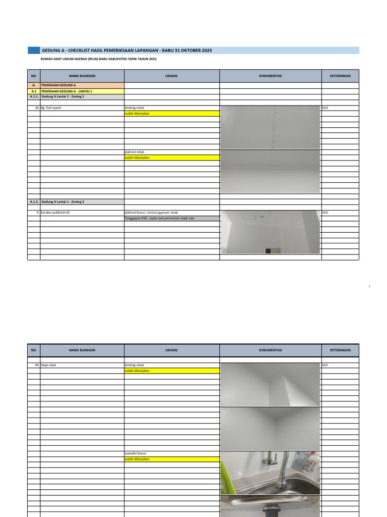 Checklist Pemeriksaan Gedung A RSUD Tapin | PDF