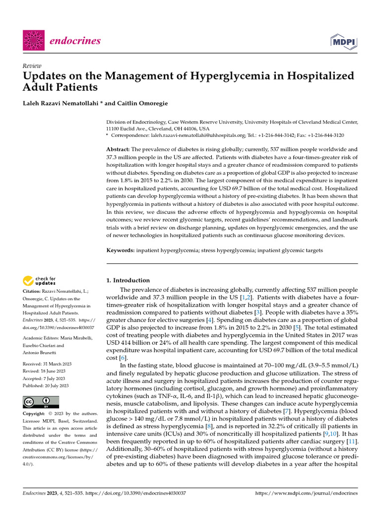 Management of Hyperglycemia in Hospitals | PDF | Hyperglycemia | Diabetes