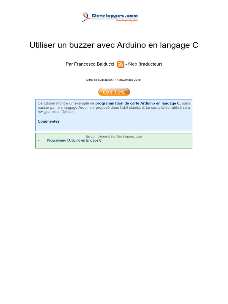 Utiliser Un Buzzer Avec Arduino en Langage C | PDF | Arduino | C ...