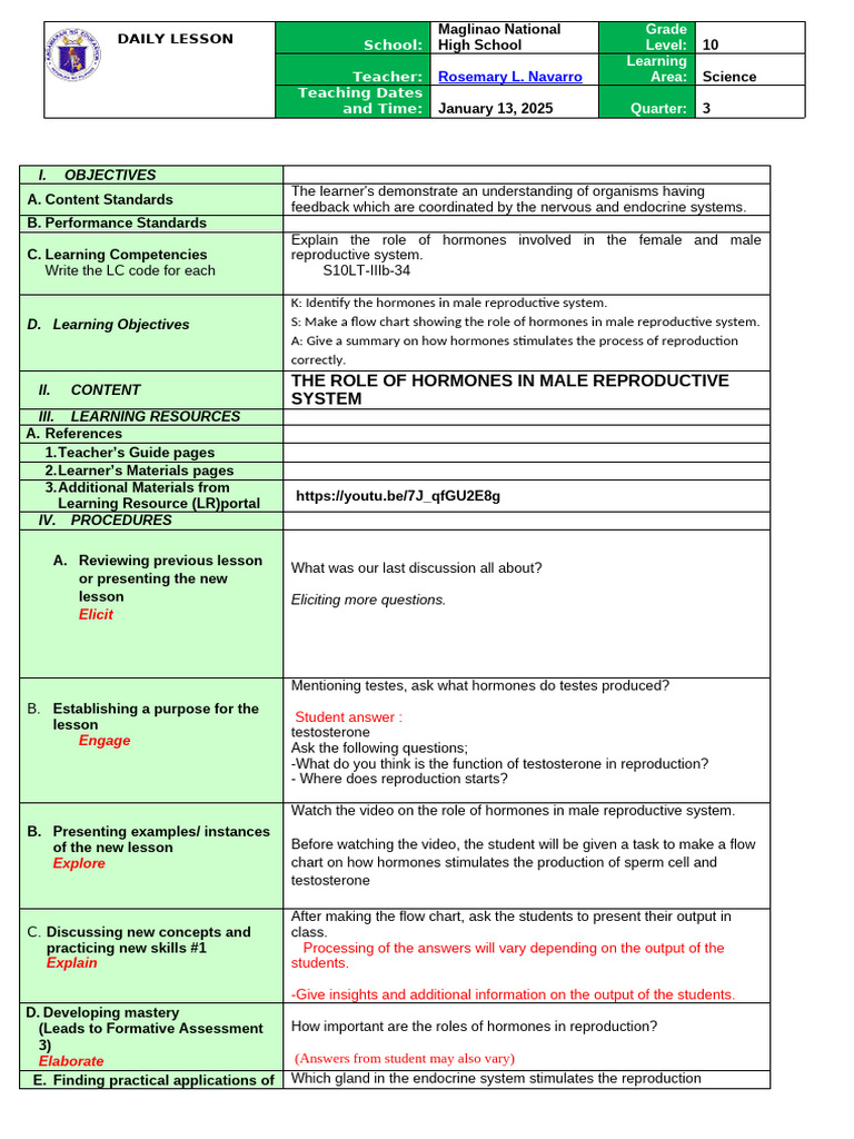 Role of Hormones in Male Reproduction | PDF | Hormone | Endocrine System