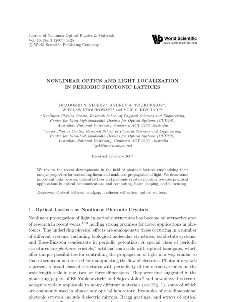 Nonlinear Optics in Photonic Lattices | PDF | Nonlinear Optics | Photonics