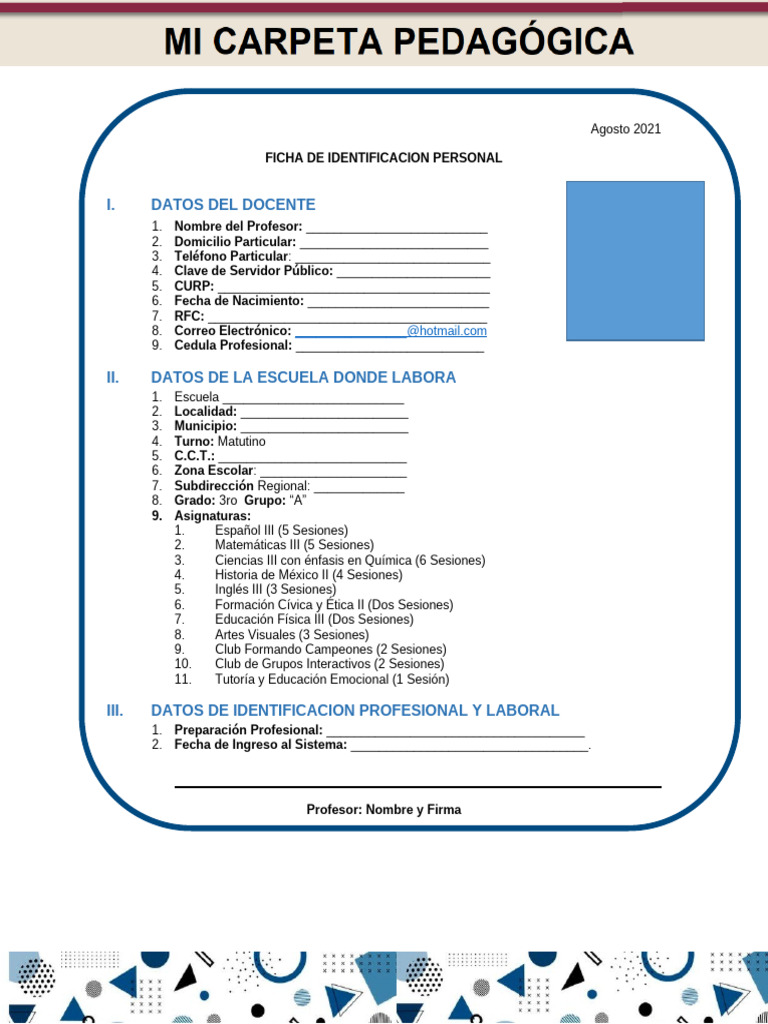 Ficha de Datos Personales Docente | PDF