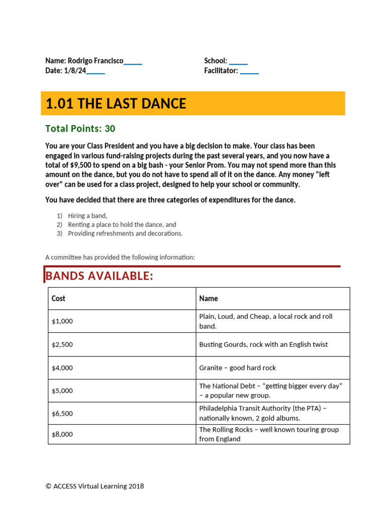 Senior Prom Budget Decision-Making Guide | PDF