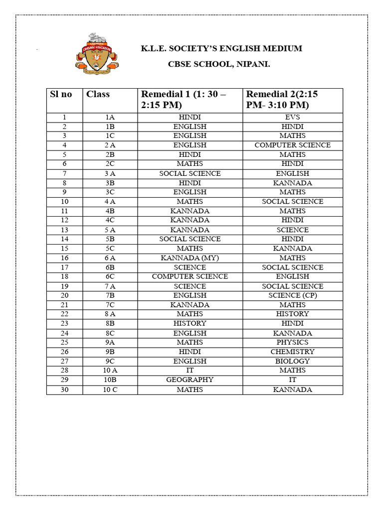 Time Table For School