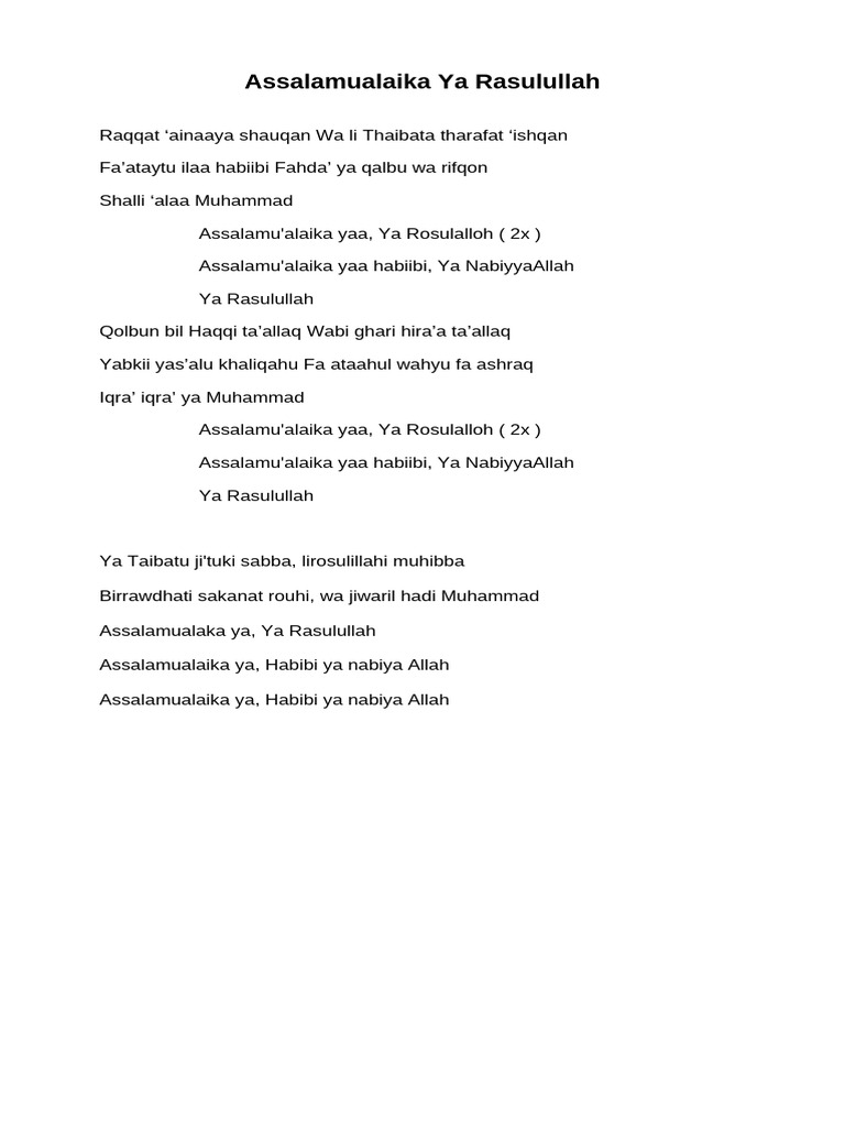 Assalamualaika Ya Rasulullah | PDF