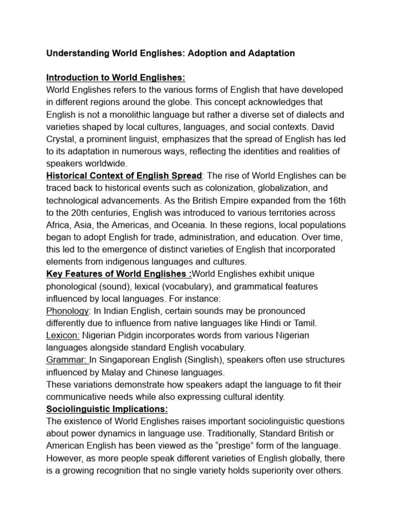 Exploring World Englishes: Diversity & Impact | PDF | English Language ...