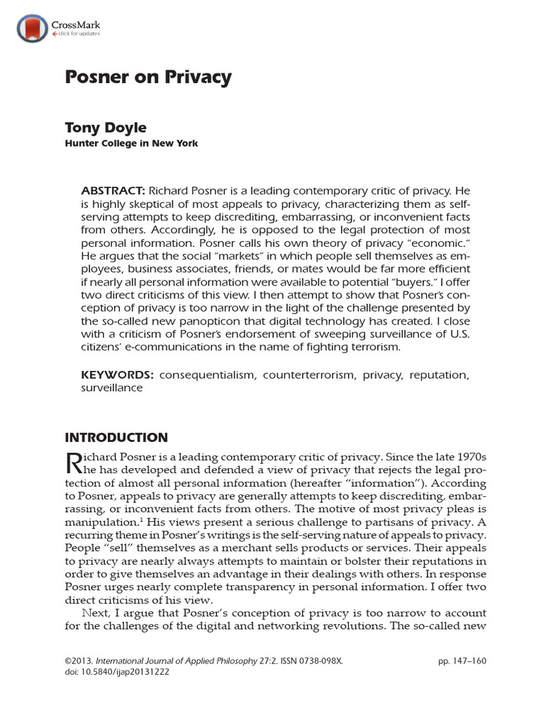 Critique of Posner's Privacy Theory | PDF | Privacy | September 11 Attacks