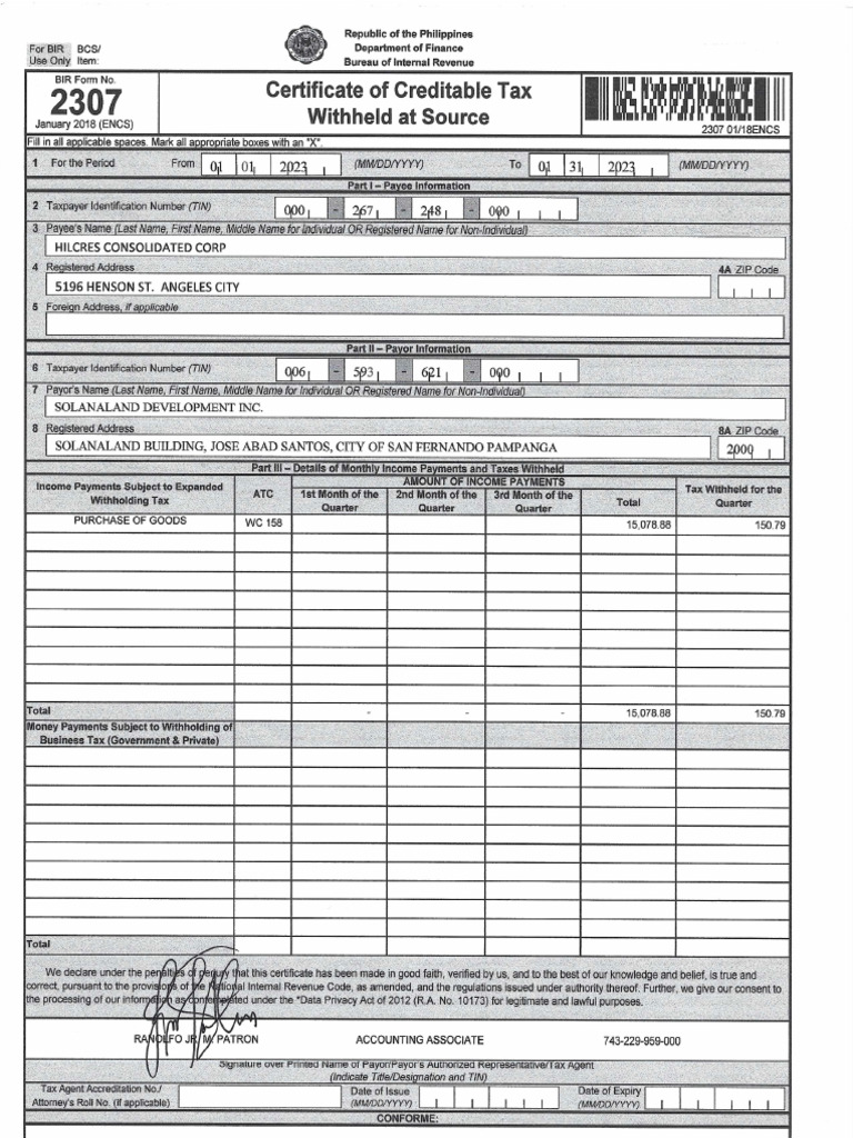 Scan Copy Form 2307 Jan-Mar'23 | PDF