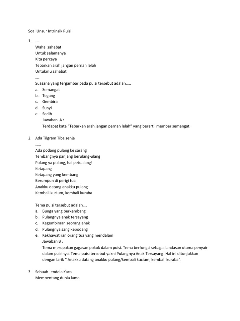 Soal Unsur Intrinsik Puisi