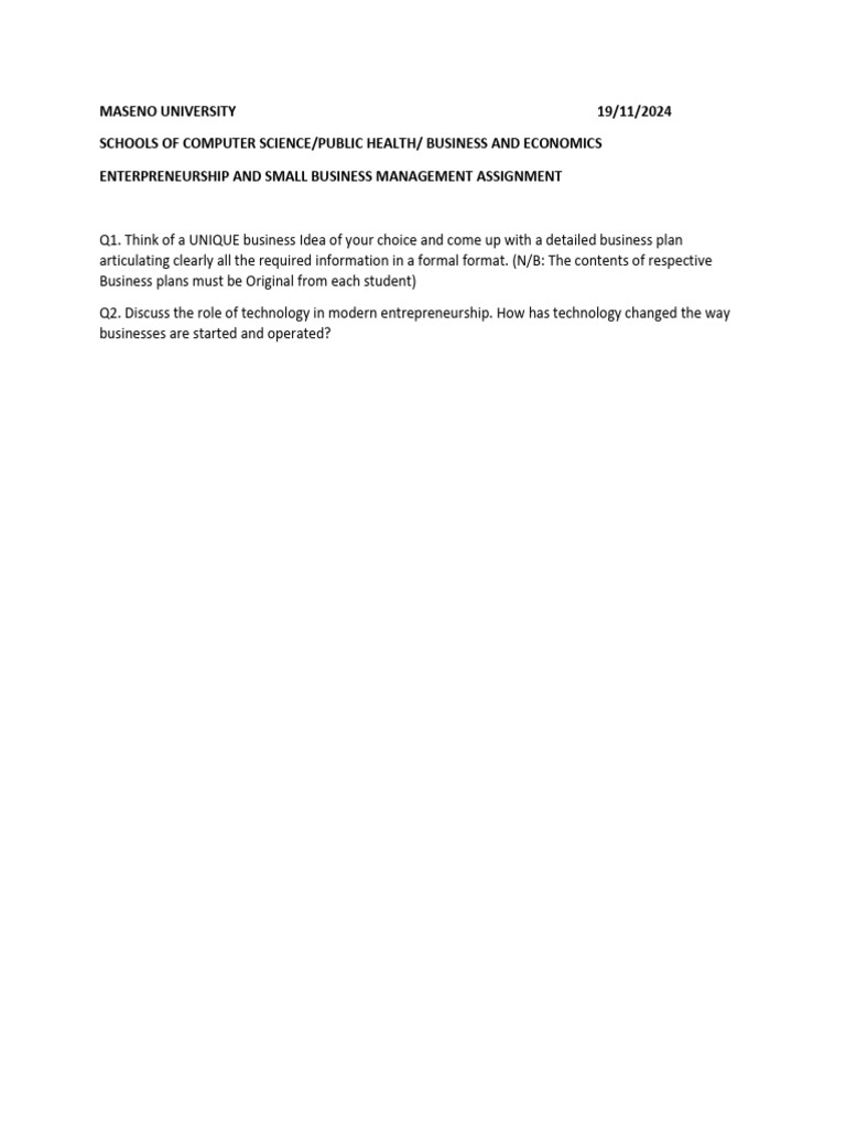 Business Plan & Tech in Entrepreneurship | PDF