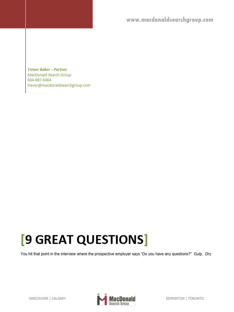 9 Essential Interview Questions to Ask | PDF