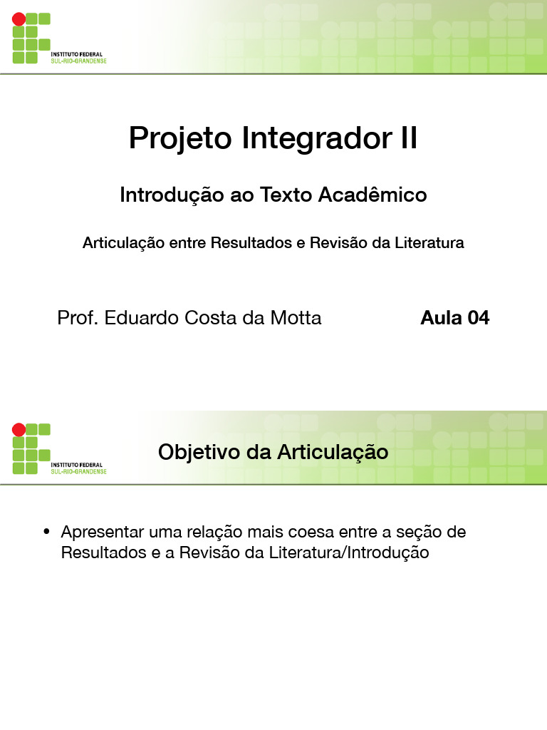 Projeto Integrador II - Aula 04 e 05 | PDF | Abstract (resumo)