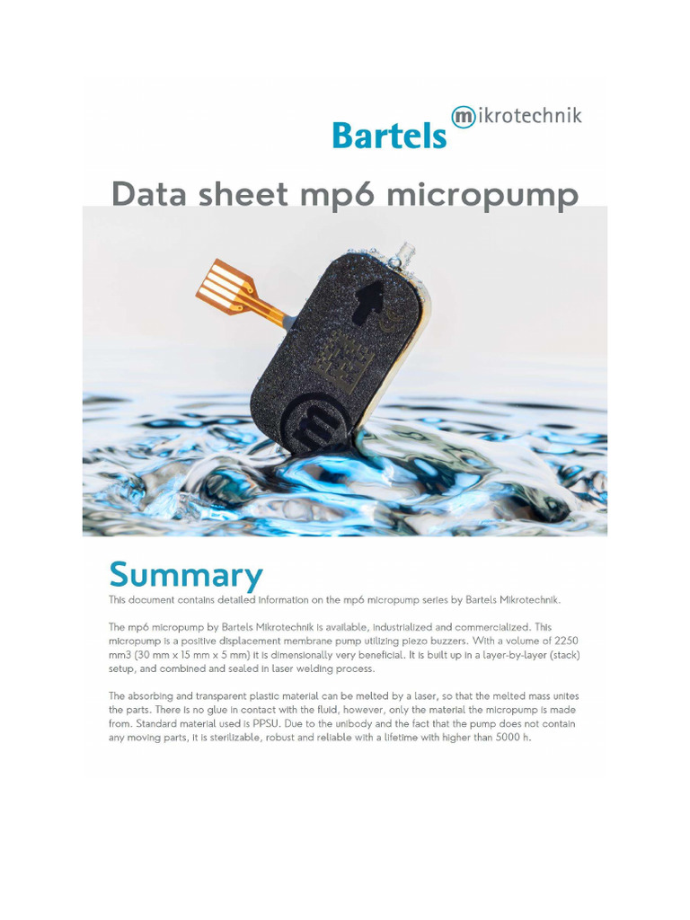 Bartels mp6 Micropump Datasheet | PDF