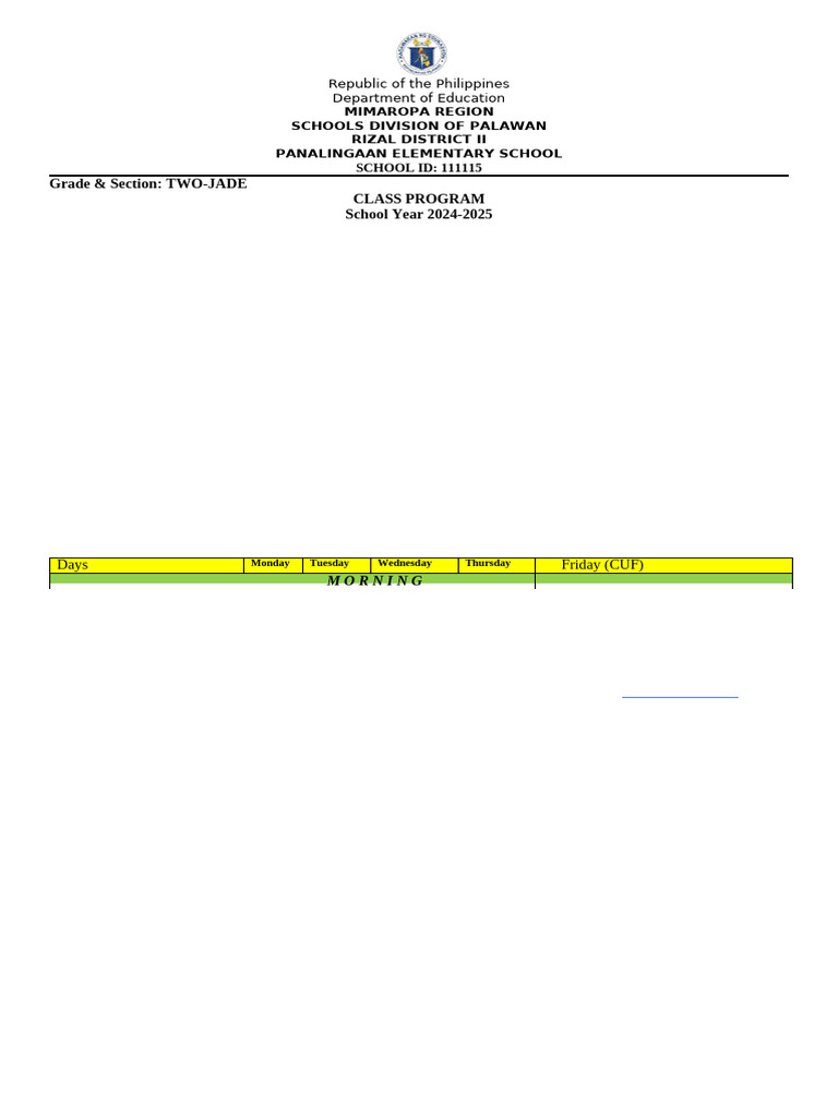 CLASS PROGRAM 2024-2025.docx Grade 2 | PDF
