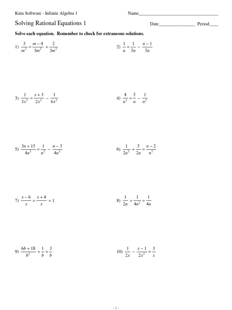 Solving Rational Equations Worksheet | PDF | Elementary Mathematics ...