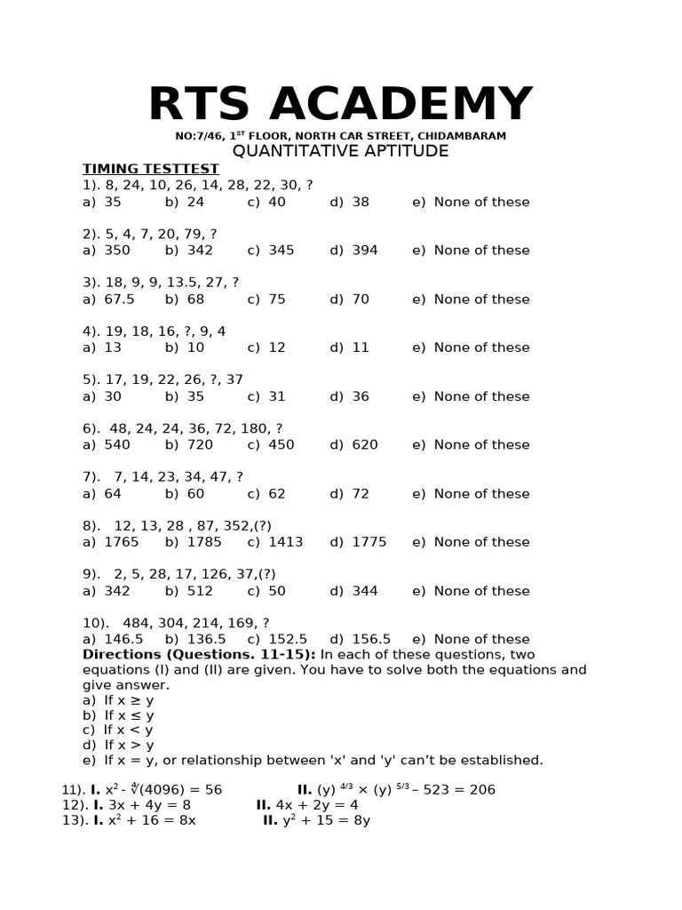 Aptitude number series and qe 20q test pdf