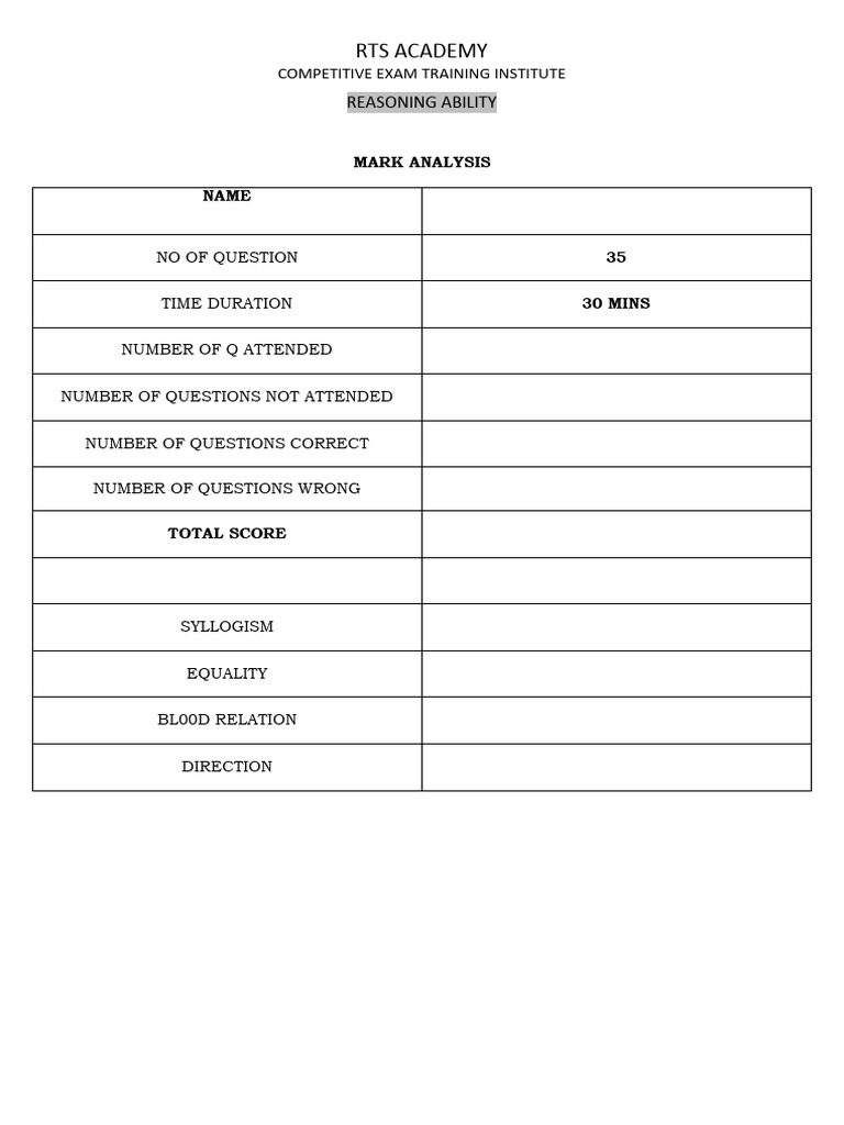 Reasoning Ability Exam Practice Questions | PDF