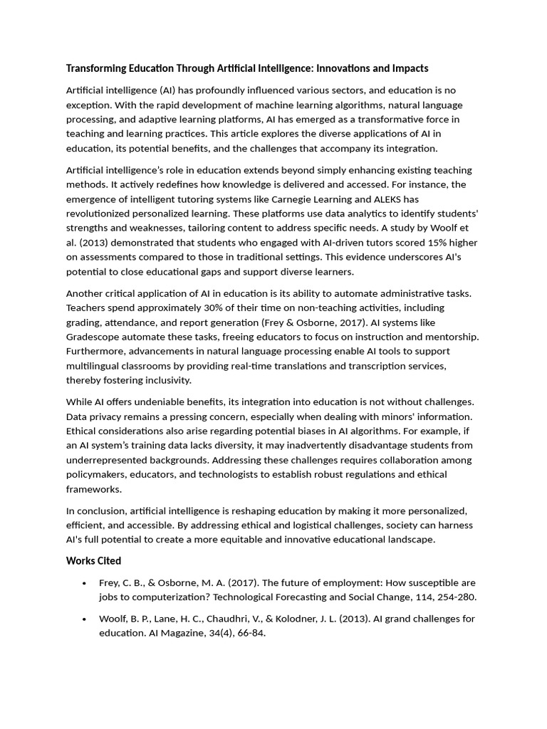 Transforming Education Through Artificial Intelligence Pdf