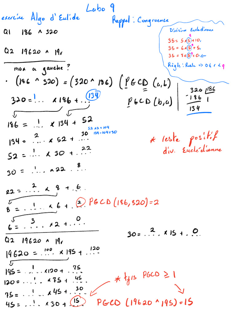 Algorithmes de PGCD et Congruence | PDF