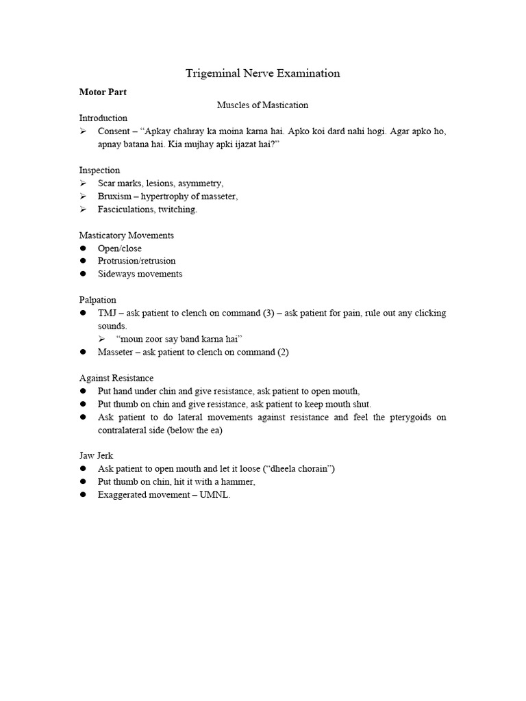 Trigeminal and Facial Nerve Exam Guide | PDF | Taste | Tongue