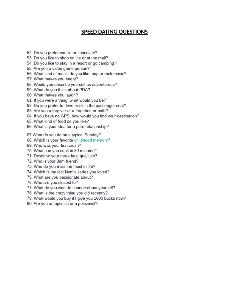 Speed Dating Questions | PDF