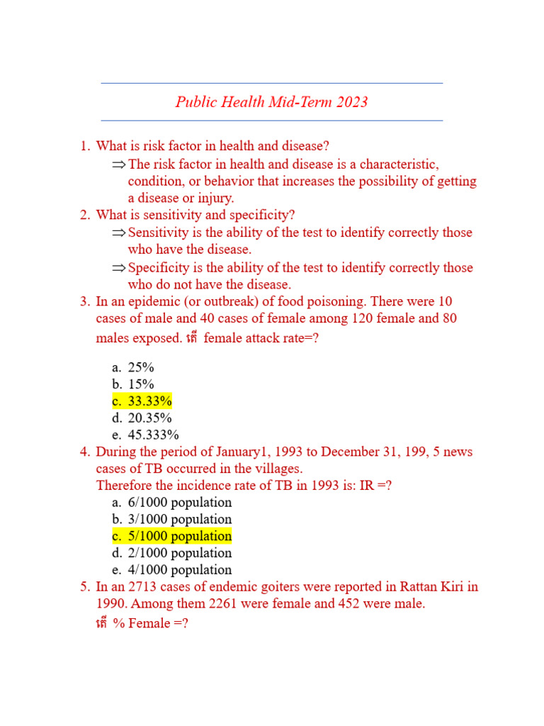 Public Health Mid-Term Exam Review 2023 | PDF | Sensitivity And ...