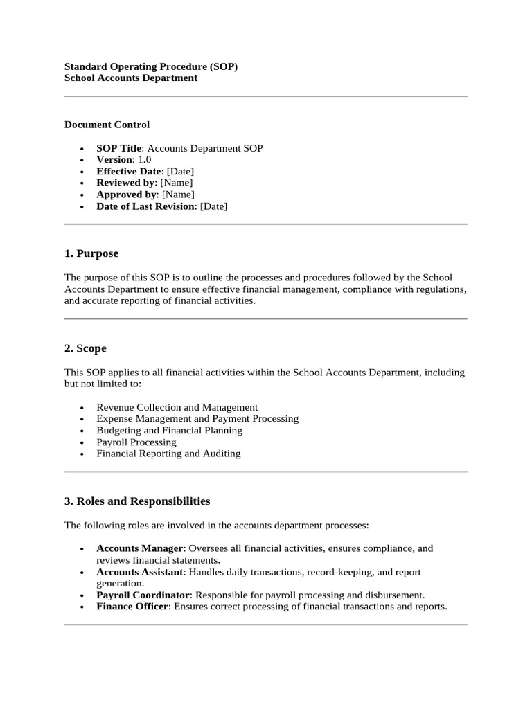 School Accounts Department SOP Guide | PDF | Payments | Banks