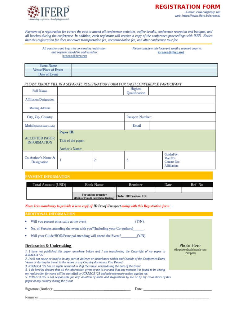 ICRAECA '25 Registration Form | PDF