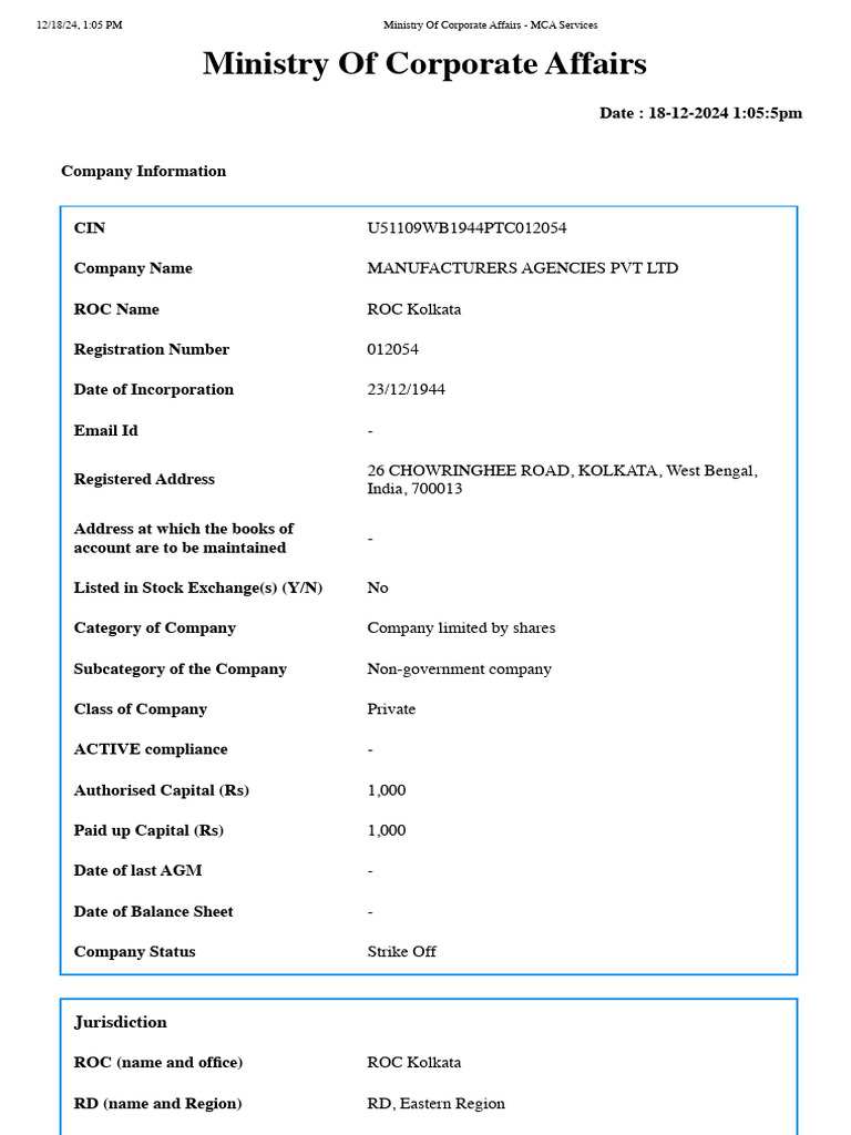 MCA Company Status: Strike Off Notice | PDF