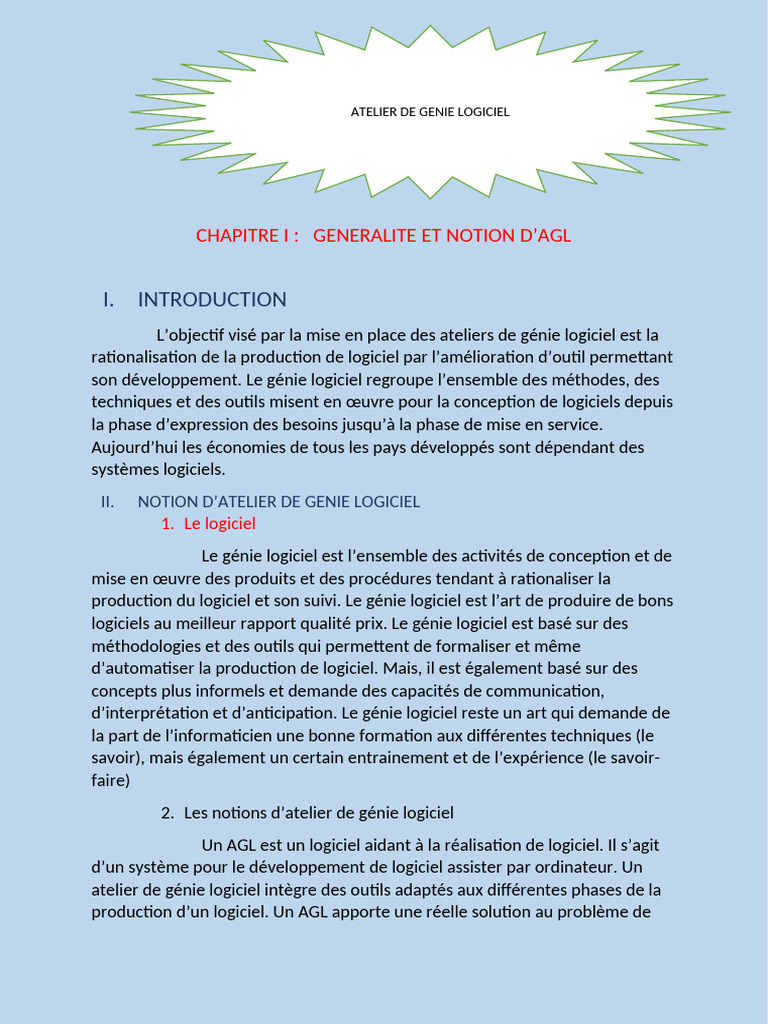 Notions d'Atelier de Génie Logiciel | PDF | Logiciel | Génie logiciel