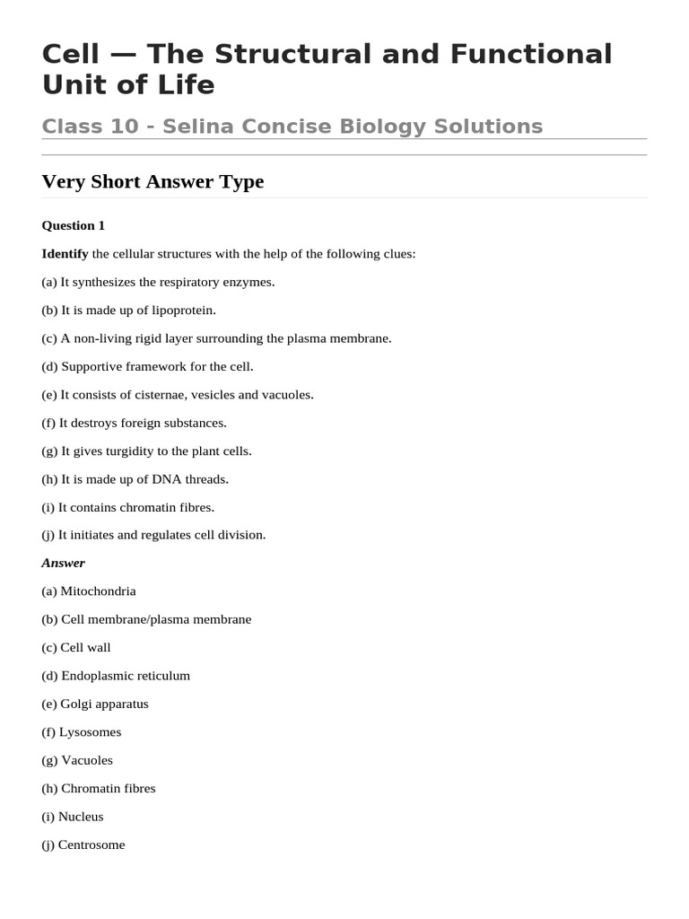 The Structural and Functional Unit of Life. ICSE CLASS 10 | PDF | Cell ...