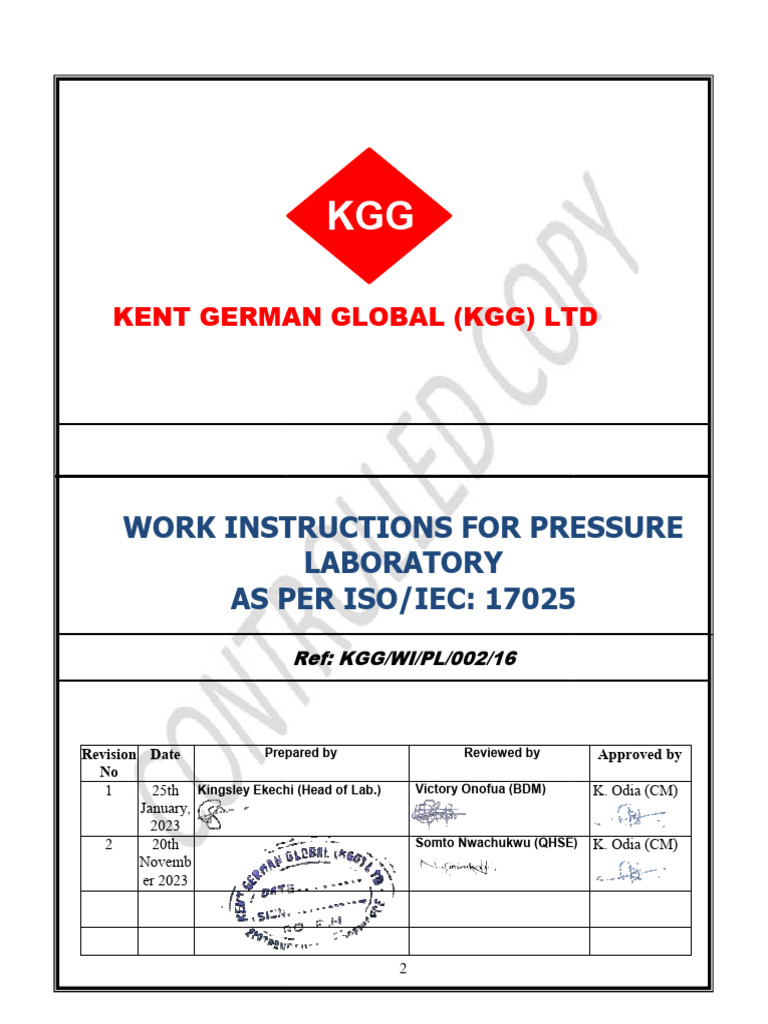 Pressure Calibration Work Instructions | PDF | Calibration | Pressure ...