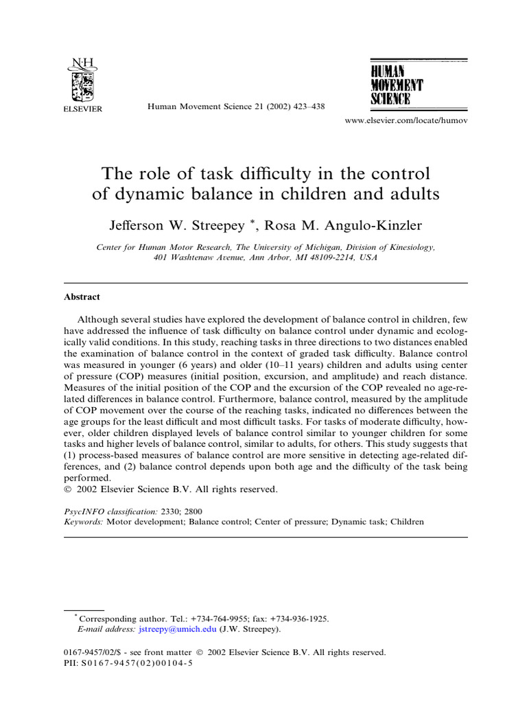 Task Difficulty's Impact on Balance Control | PDF | Balance (Ability ...