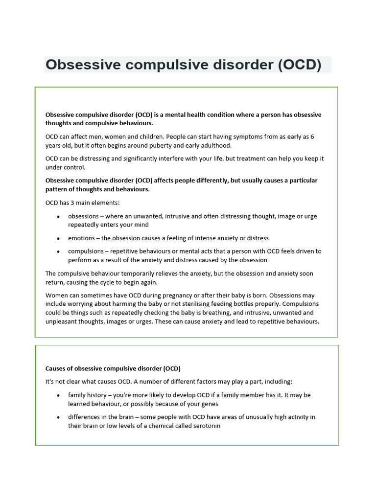 Obsessive Compulsive Disorder Pdf Obsessive Compulsive Disorder
