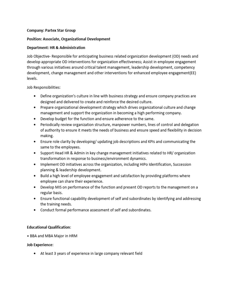 Organizational Development Associate Role | PDF