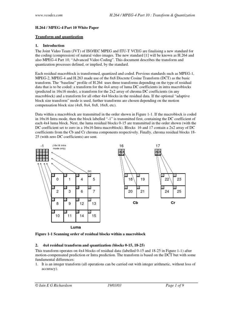 h264 Transform | PDF | H.264/Mpeg 4 Avc | Data Compression
