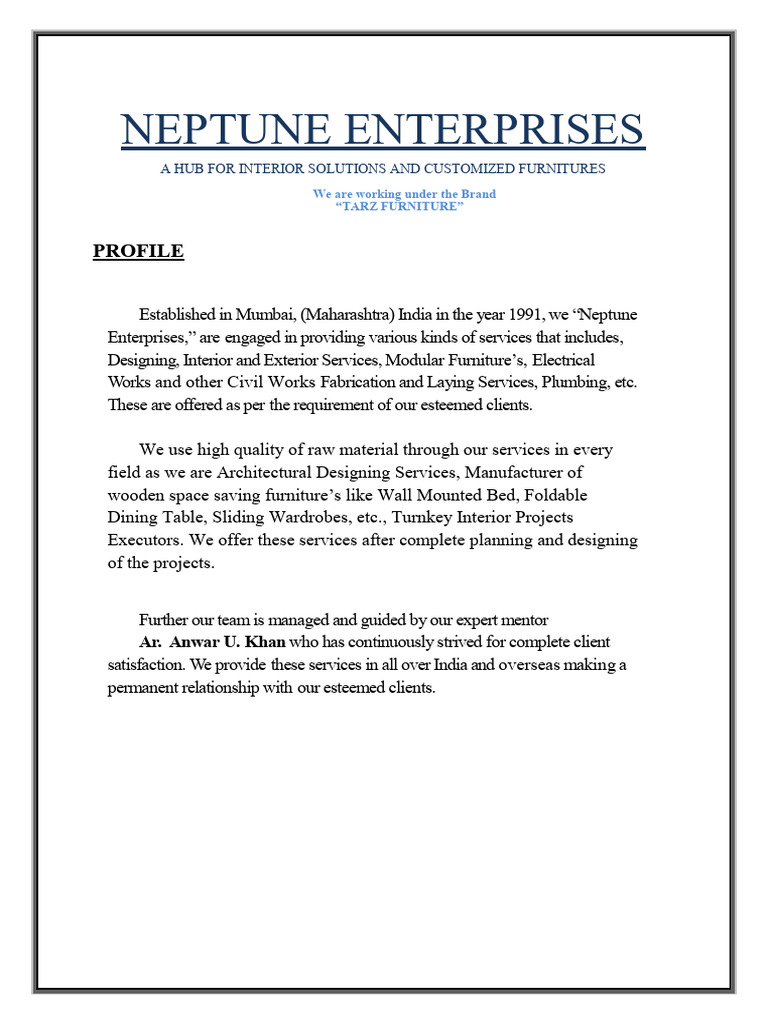 Neptune Enterprises: Interior Solutions Hub | PDF | Engineering