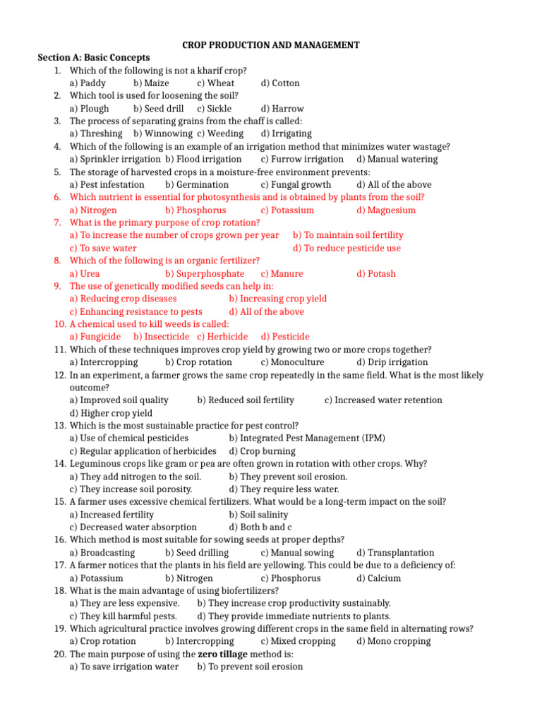 1. CROP PRODUCTION | PDF | Agriculture | Crop Rotation