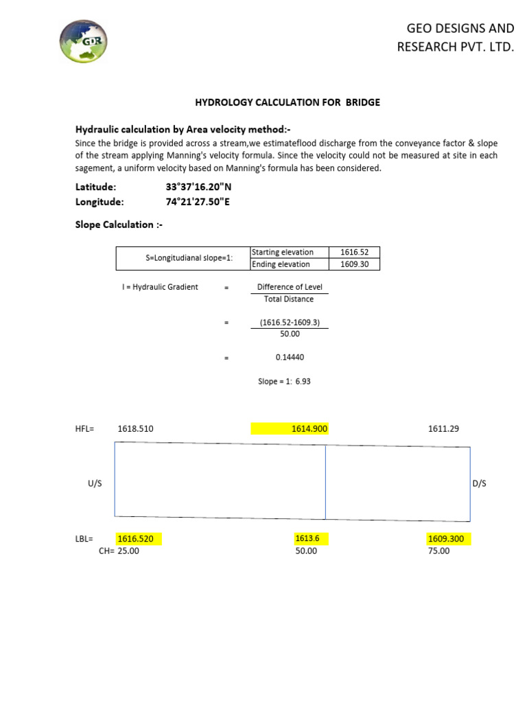Hydrology and Hydraulic Calculations for Bridge | PDF | Discharge ...