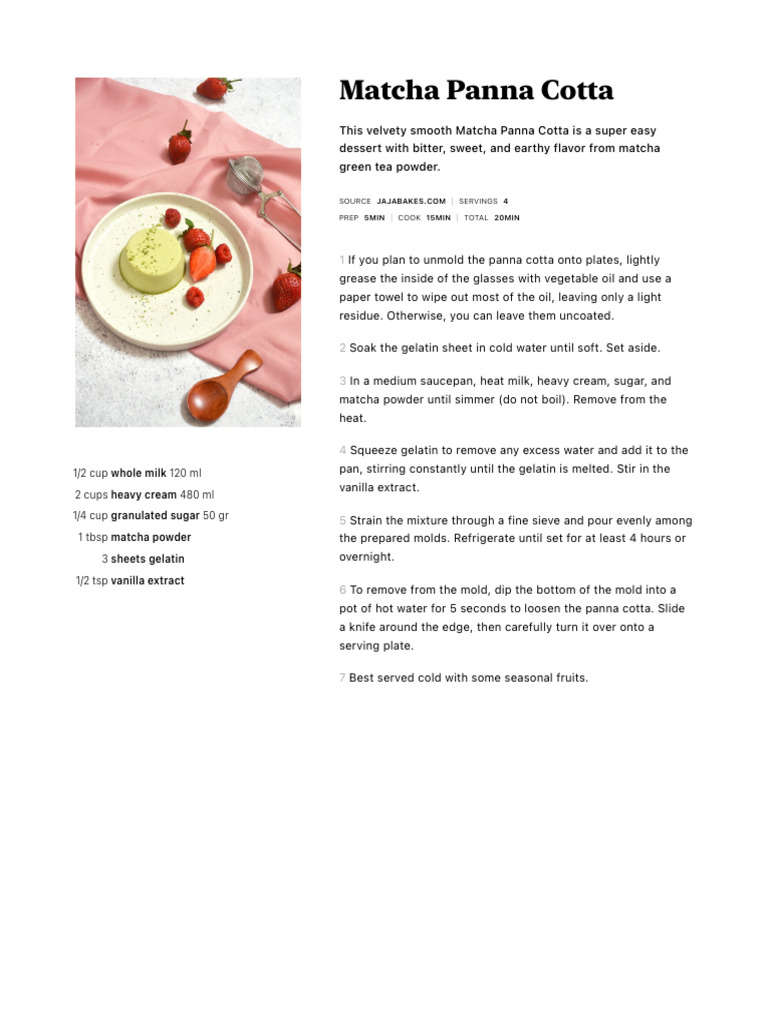 Easy Matcha Panna Cotta Recipe | PDF