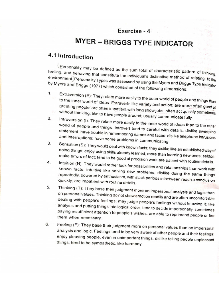 6a. Myer-Briggs type indicator - Theory | PDF