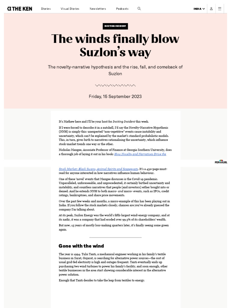 The Winds Finally Blow Suzlon's Way PDF Financial Crises Stock Market