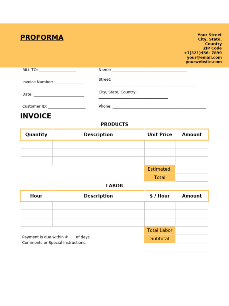 Proforma Invoice Template | PDF