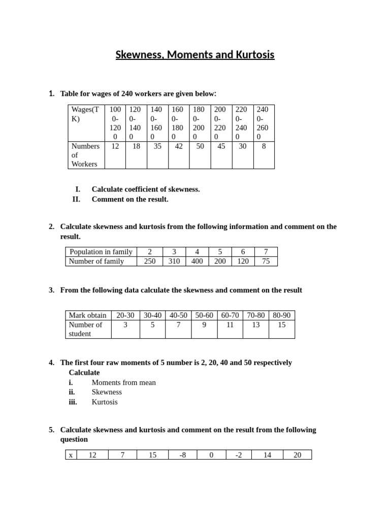 Skewness and Kurtosis Calculations Guide | PDF | Skewness | Mean