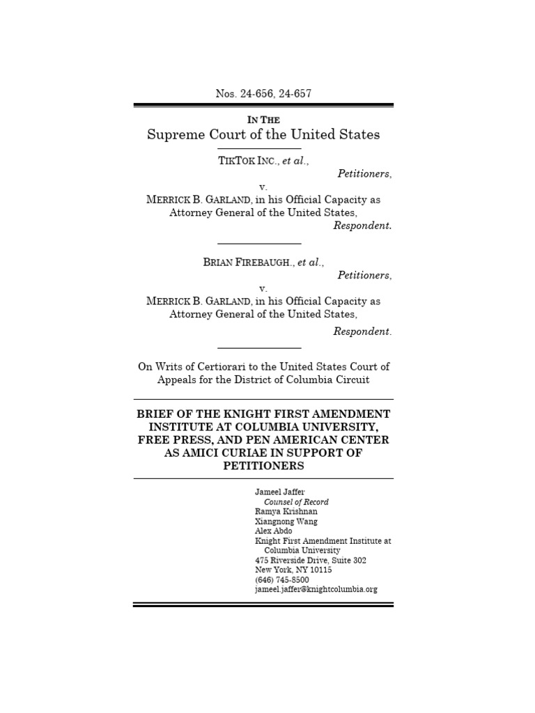 TikTok First Amendment Case Brief | PDF | First Amendment To The United ...