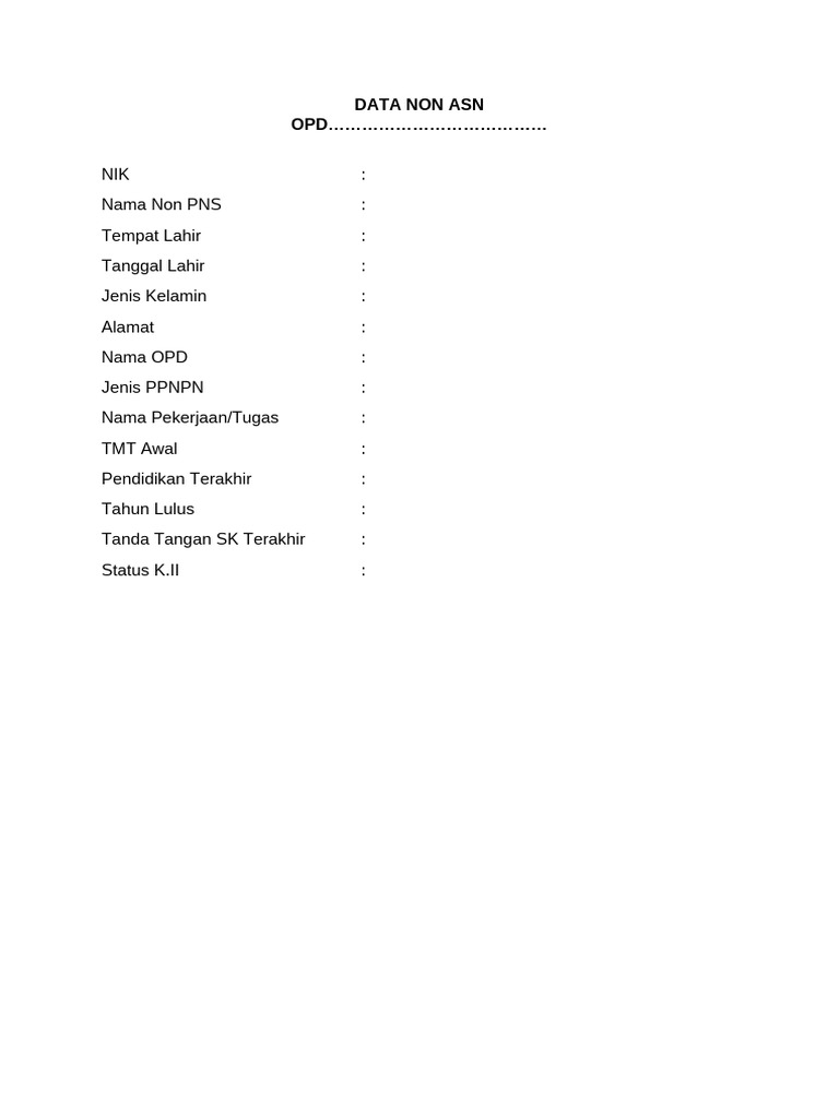 Form Data Non Asn Tercecer Di Sim-Asn | PDF