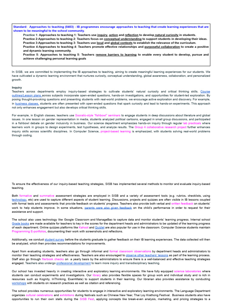IB Teaching Approaches for Meaningful Learning | PDF | Inquiry Based ...