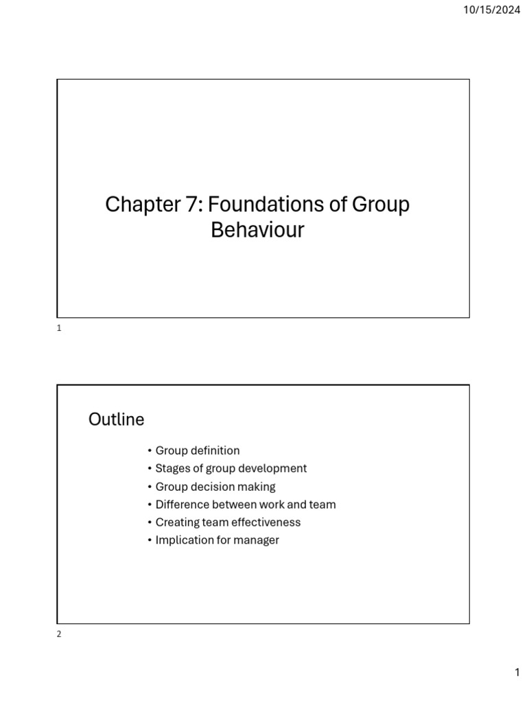 15.10.2024 Chapter 7 | PDF | Group Cohesiveness | Brainstorming