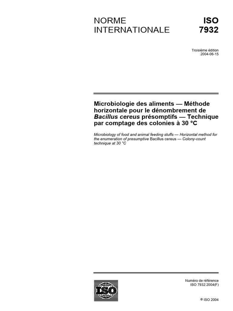 Méthode ISO 7932 pour Bacillus cereus | PDF | Organisation ...