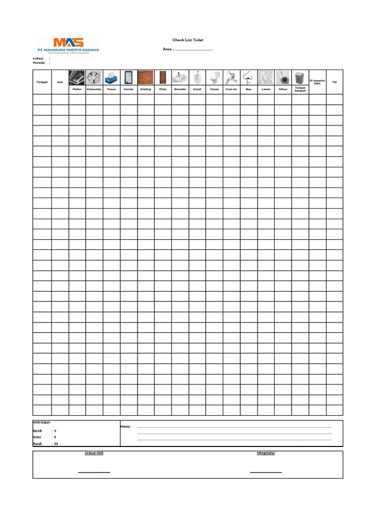 Checklist Kebersihan Toilet Harian | PDF